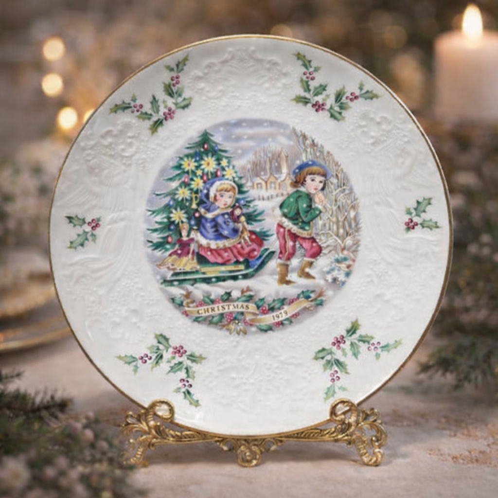 Royal Doulton 1979 Christmas Plate – Third of the Series – Vintage Festive Collectors Plate with Gilt Detail