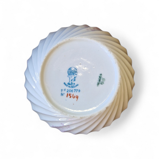 Elegant Vintage Chapman English Porcelain Bowl, Fluted Form with Lilac Floral Motif and Gilt Rim