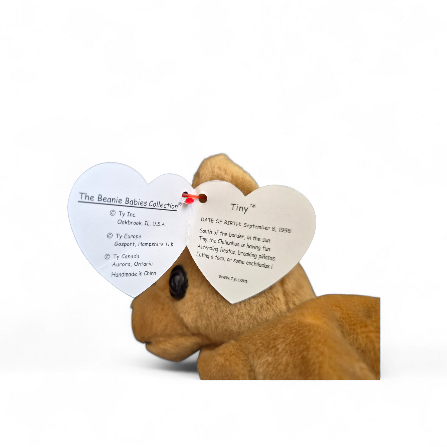 Ty Beanie Baby “Tiny” Chihuahua (1998) – Vintage Tan Plush Dog with Tag | Collectible Gift