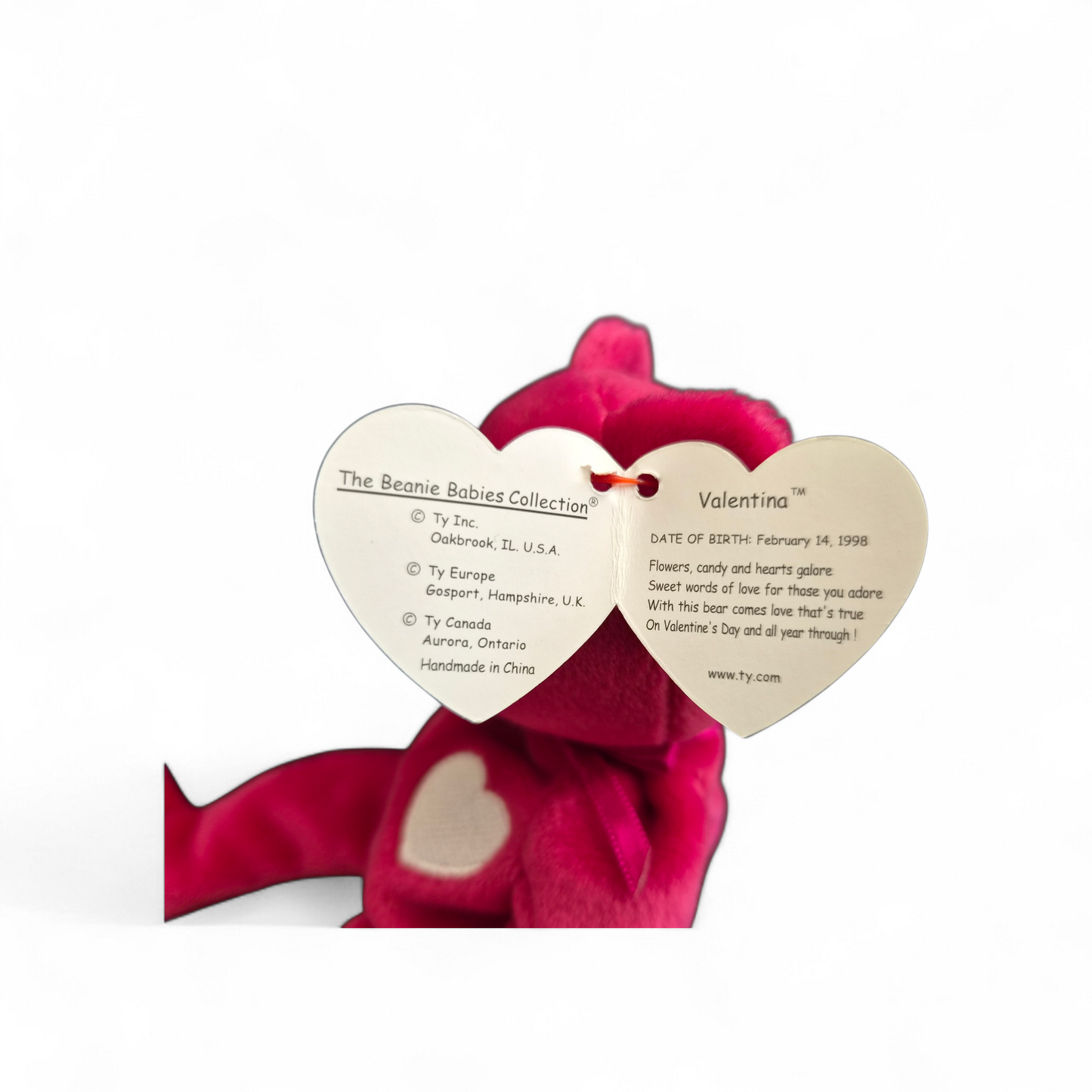 Ty Beanie Baby “Valentina” Bear (1998) – Romantic Pink Heart Bear with Original Tag