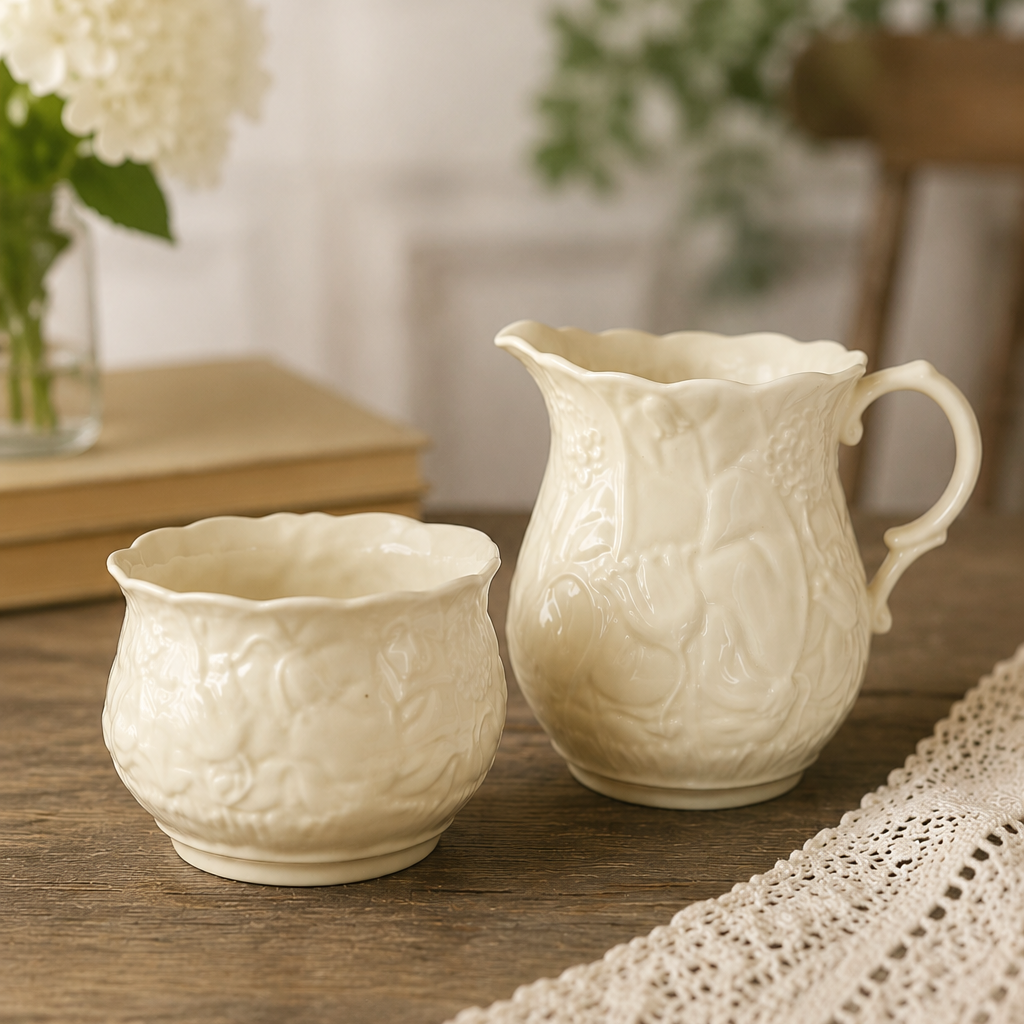 -SOLD- Vintage Belleek Ireland “Serenity” Cream Jug & Sugar Bowl Set
