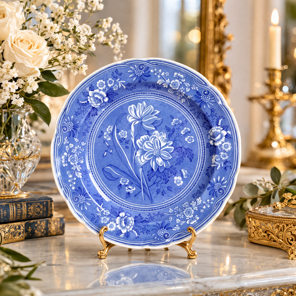 -SOLD- Spode ‘Botanical’ Blue Room Collection Plate, English Heritage Transferware, Timeless Floral Elegance