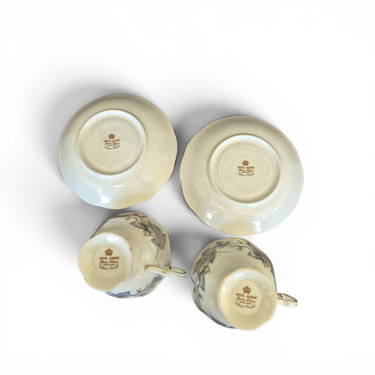 -SOLD- Vintage Royal Albert Silver Maple Fine Bone China Teacups & Saucers Pair