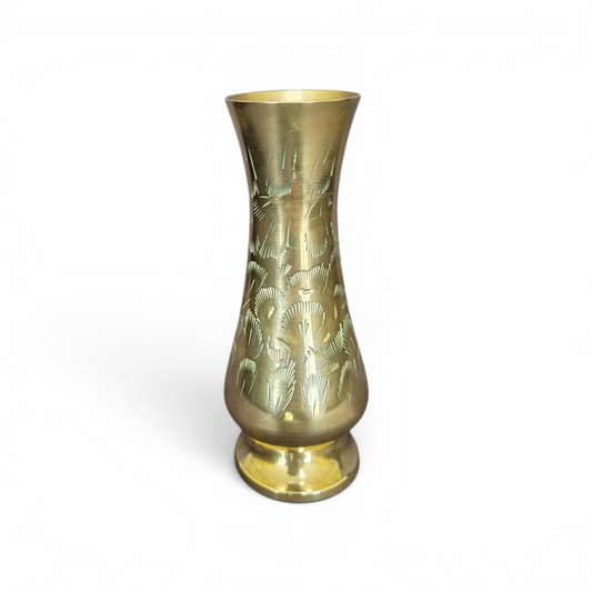 -SOLD- Vintage Etched Brass Bud Vase | Mid Century Decorative Brass Vase | Small Engraved Floral Vase | 12cm Tall