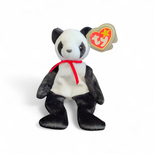 Ty Beanie Baby “Fortune” Panda (1997) – Classic Black & White Plush with Red Ribbon | Vintage Collectible