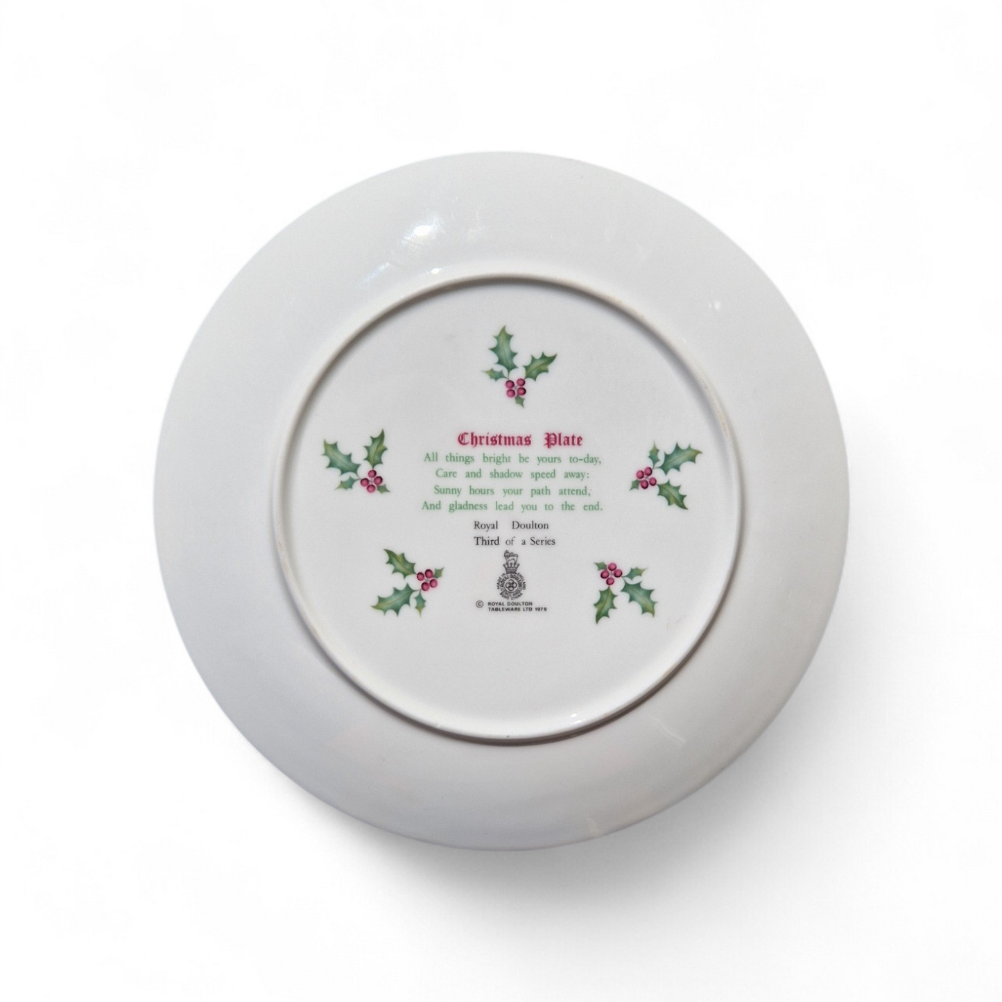 Royal Doulton 1979 Christmas Plate – Third of the Series – Vintage Festive Collectors Plate with Gilt Detail