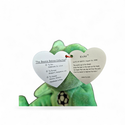 Ty Beanie Baby “Kicks” Bear (1998) – Football Edition with Original Tag & Protector