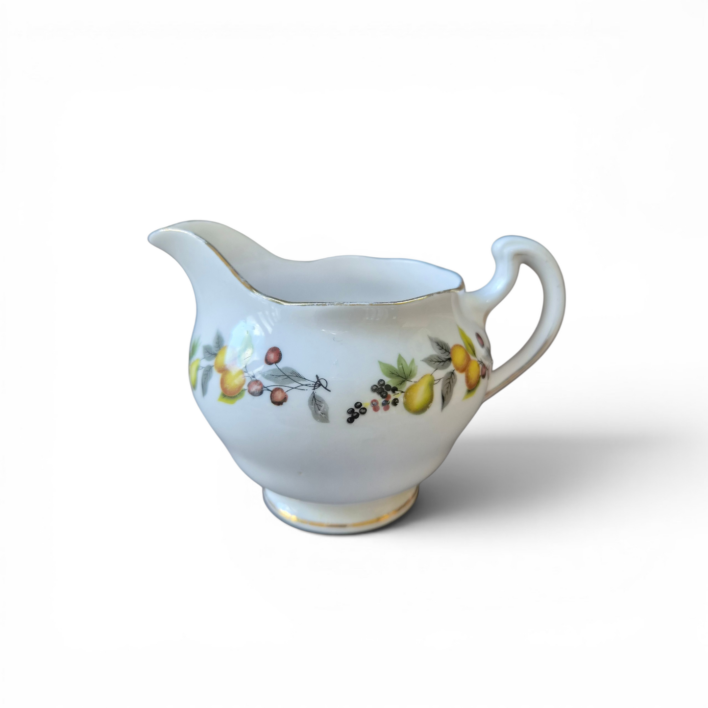 Vintage Royal Vale Bone China Cream Jug – English Floral & Fruit Milk Jug with Gilt Trim