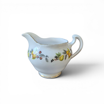 Vintage Royal Vale Bone China Cream Jug – English Floral & Fruit Milk Jug with Gilt Trim
