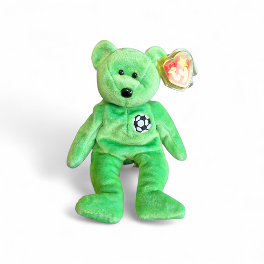 Ty Beanie Baby “Kicks” Bear (1998) – Football Edition with Original Tag & Protector