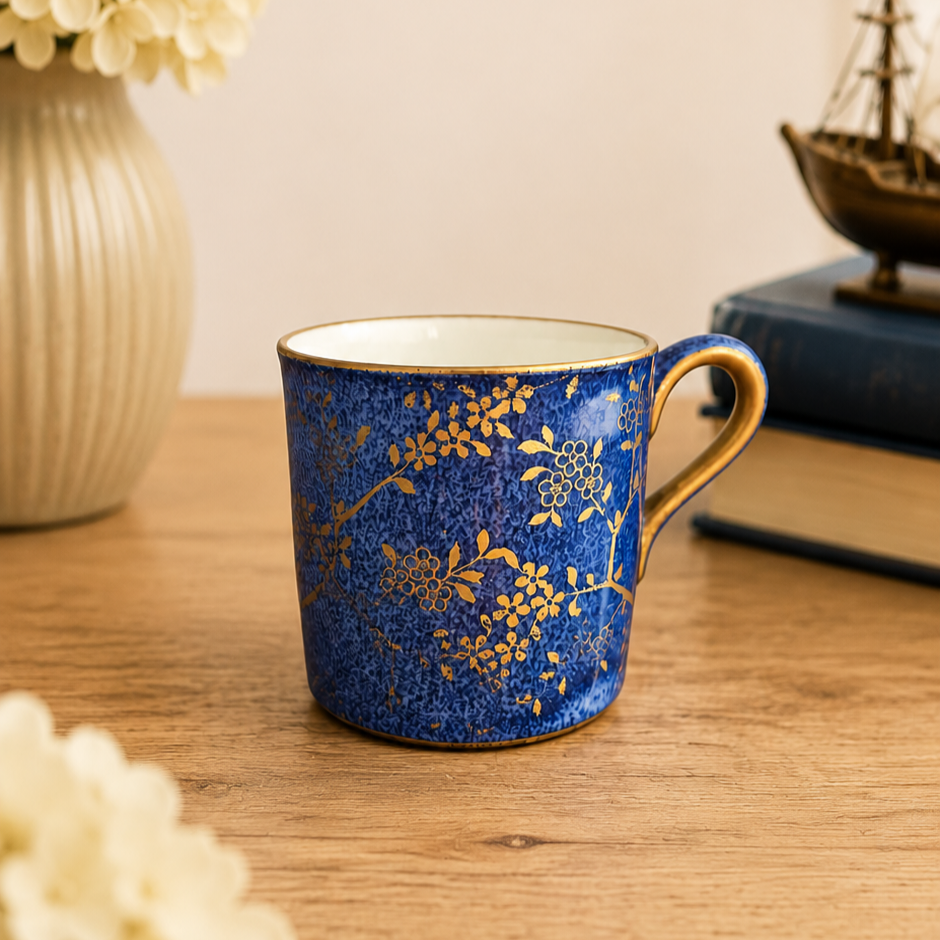 -SOLD- Vintage Wedgwood Miniature Cobalt Blue & Gold Floral Bone China Cup – Made in England