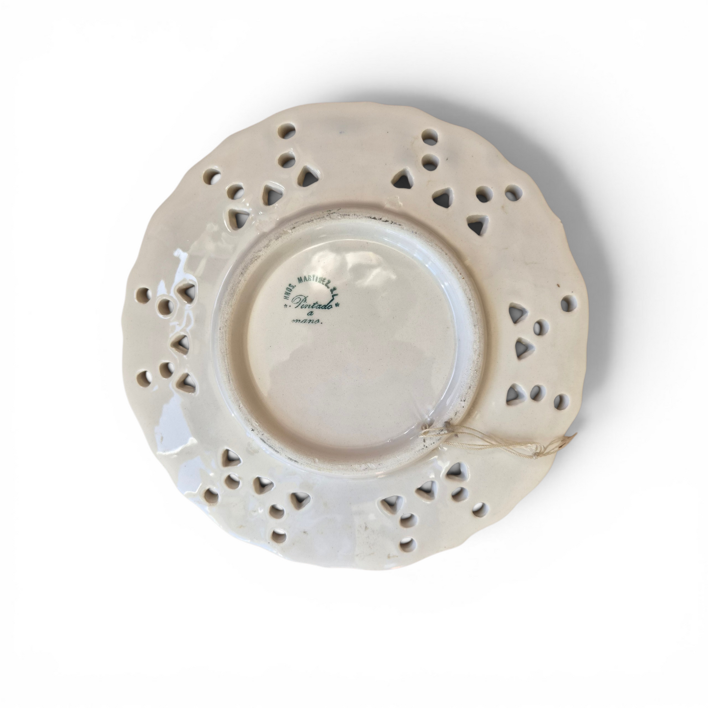 Vintage Hand Painted Spanish Pierced Ceramic Plate | Hnos Martinez Floral Pottery Dish | Rustic Mediterranean Wall Plate