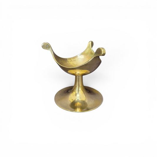 -SOLD- Vintage Solid Brass Pedestal Trinket Dish – Mid Century Style Jewellery Holder – Sculptural Brass Catchall Bowl