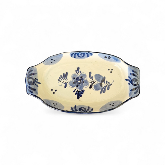 Elegant Delft-Style Hand-Painted Blue & White Oval Trinket Dish – Timeless European Ceramic