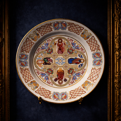 Spode “The Kells Plate” Fine Bone China Decorative Plate, Celtic Illuminated Design, Gold Gilt Detail