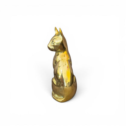Vintage Heavy Brass Cat Figurine – Mid Century Style Seated Brass Cat Ornament