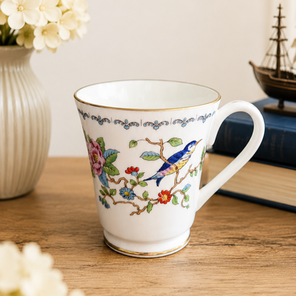 -SOLD- Aynsley Pembroke Fine English Bone China Mug – Bird & Floral Design with Gold Trim