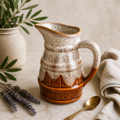 -SOLD- Vintage REVOL France Stoneware Jug – Rustic Drip Glaze Creamer | French Country Pottery