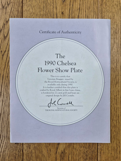 Royal Albert 1990 Chelsea Flower Show Plate “Victorian Bouquet” RHS Fine Bone China with Certificate