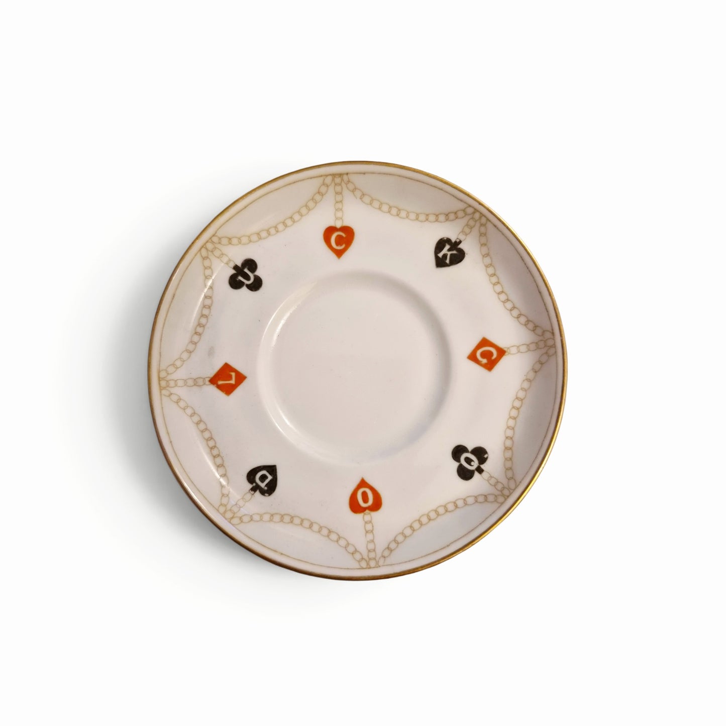 -SOLD- Vintage Aynsley Miniature Demitasse Cup & Saucer Playing Card Pattern Fine Bone China