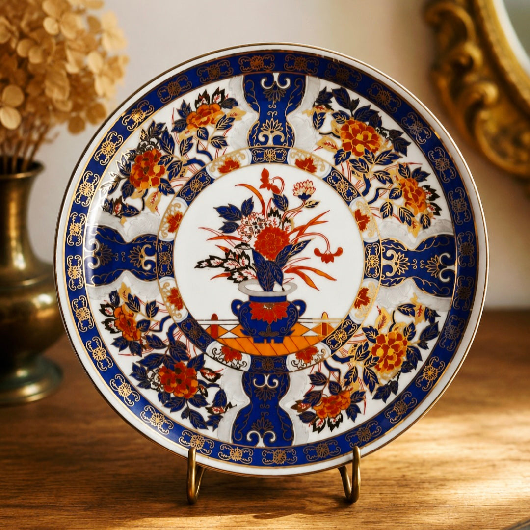 Japanese Imari Porcelain Cabinet Plate 21cm – Blue Red & Gold Floral Decorative Plate