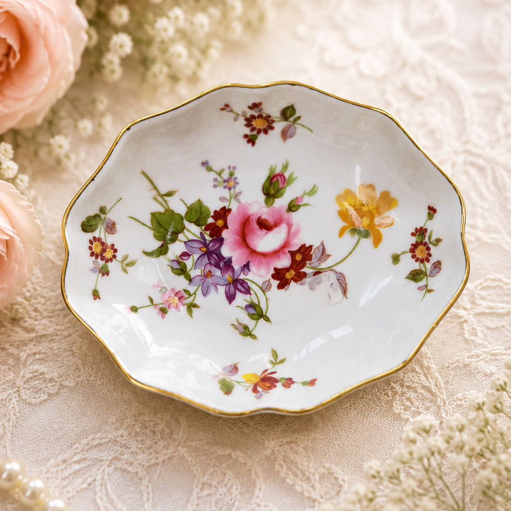 Vintage Royal Crown Derby Derby Posies Fine Bone China Trinket Dish With Box | Floral Jewellery Tray