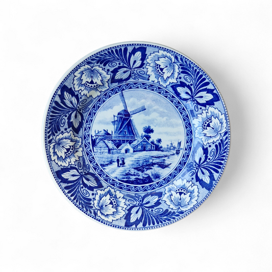 -SOLD- Vintage Delft Style Blue & White Windmill Plate – Boch La Louvière Belgian Decorative Wall Plate