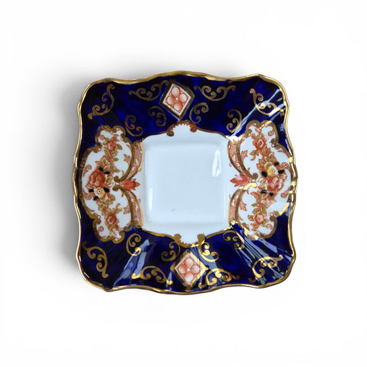 Vintage Royal Albert Bone China Cobalt Blue & Gilt Trinket Dish | Imari Style Pin Dish | England