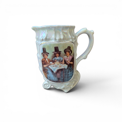 Vintage Victoria Czecho-Slovakia Lustreware Cream Jug – Iridescent Tea Scene Milk Pitcher