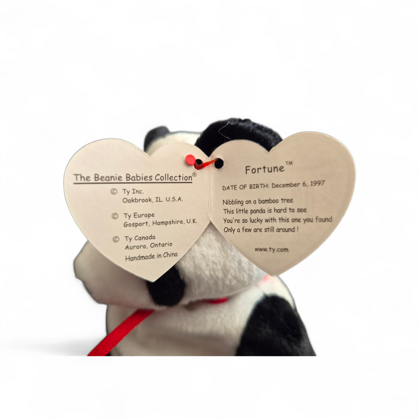 Ty Beanie Baby “Fortune” Panda (1997) – Classic Black & White Plush with Red Ribbon | Vintage Collectible