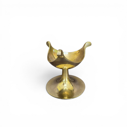 -SOLD- Vintage Solid Brass Pedestal Trinket Dish – Mid Century Style Jewellery Holder – Sculptural Brass Catchall Bowl