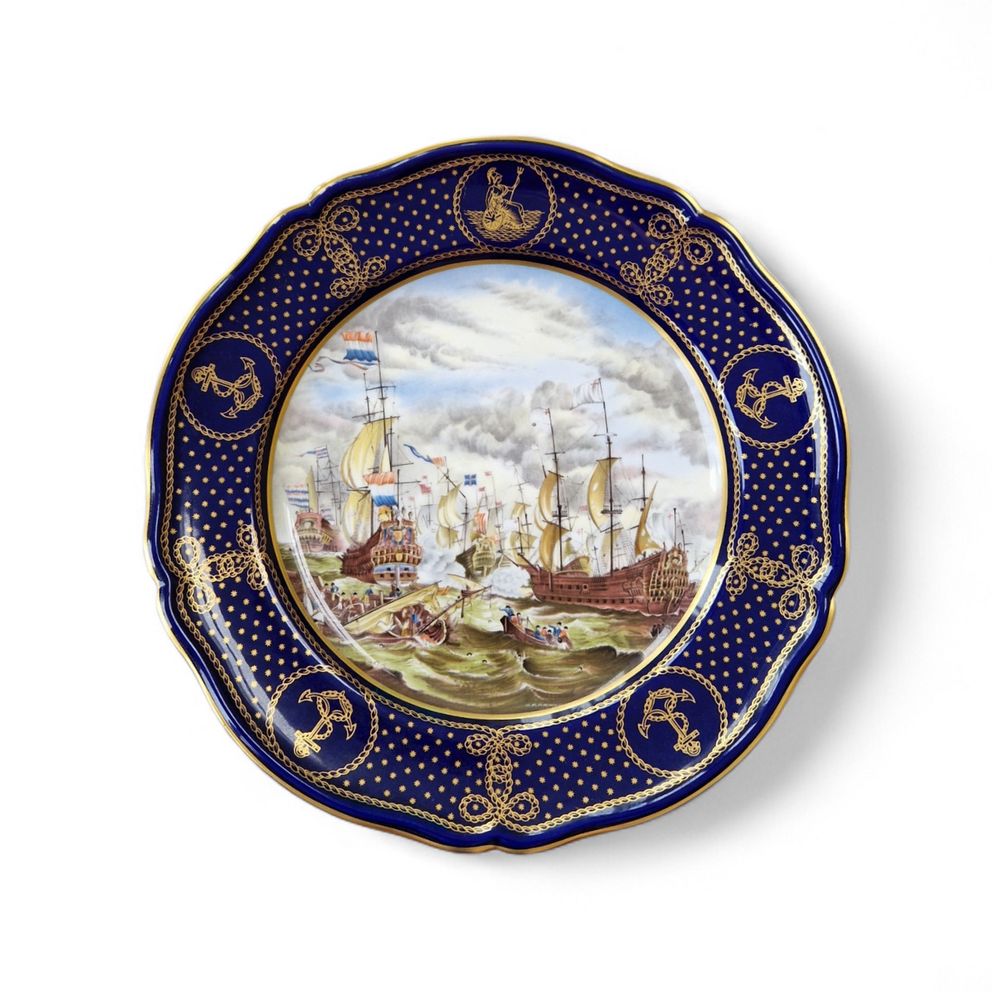 -SOLD- Spode Maritime England Plate – The Four Days Battle 1666 – Limited Edition Fine Bone China with Gilded Cobalt Border