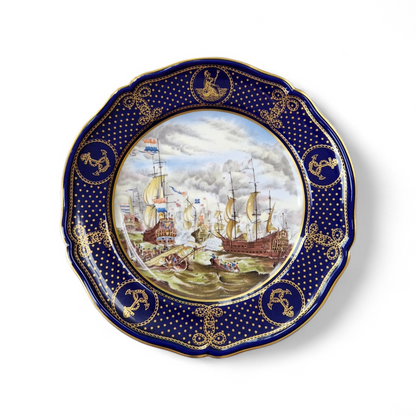 -SOLD- Spode Maritime England Plate – The Four Days Battle 1666 – Limited Edition Fine Bone China with Gilded Cobalt Border