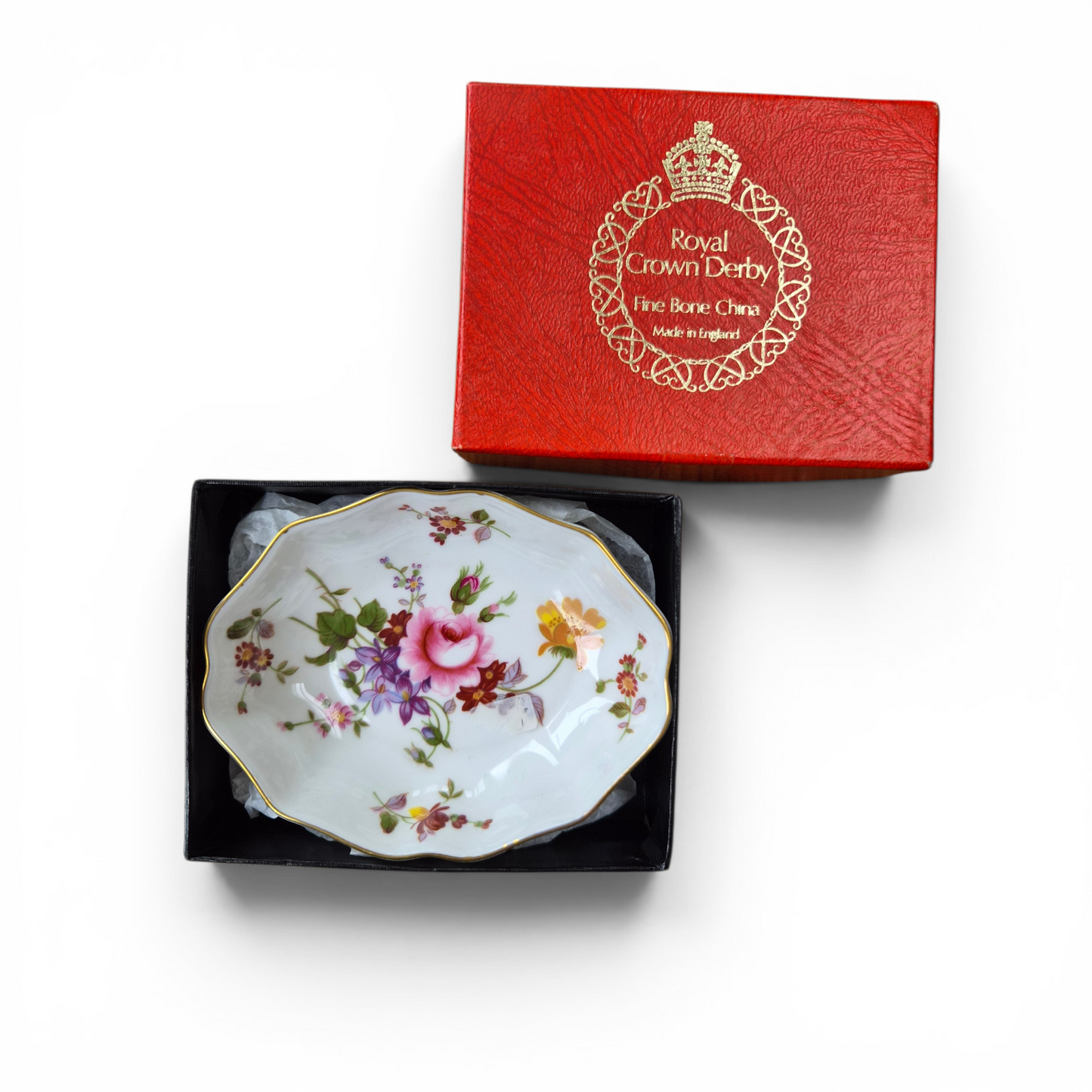 Vintage Royal Crown Derby Derby Posies Fine Bone China Trinket Dish With Box | Floral Jewellery Tray