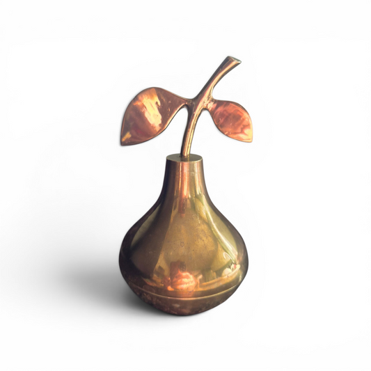 -SOLD- Vintage Brass Pear Trinket Box | Mid Century Pear Shaped Lidded Jewellery Pot | Hollywood Regency Decor