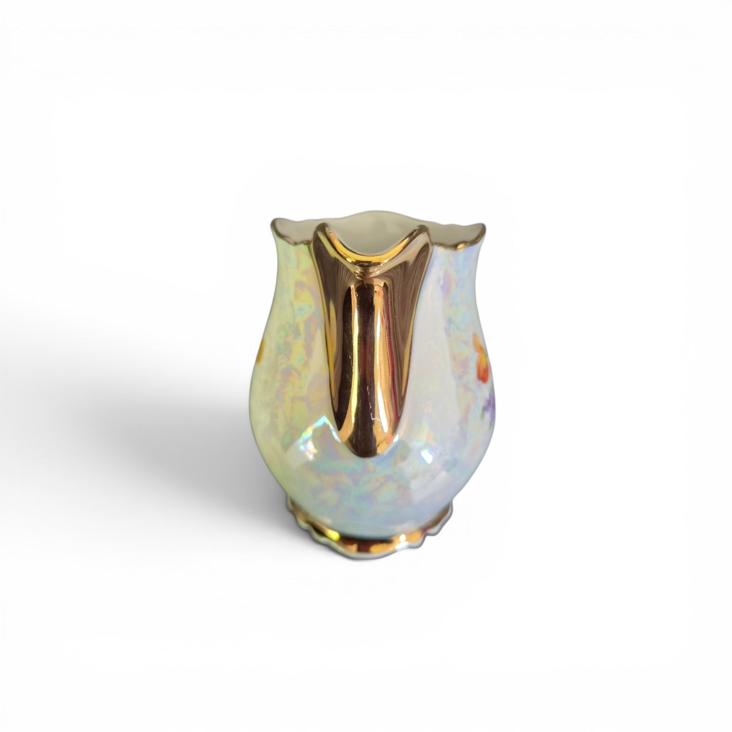 -SOLD- Vintage EPIAG Czechoslovakia Lustreware Floral Cream Jug | Iridescent Porcelain Milk Jug with Gold Gilt Trim
