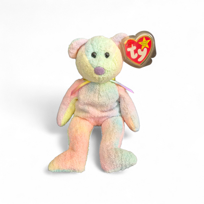 Ty Beanie Baby “Groovy” Bear (1999) – Pastel Rainbow Plush with Original Tag