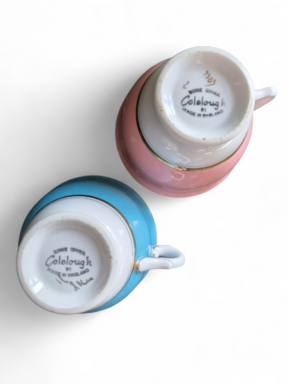 -SOLD- Vintage 'His and Hers' Colclough Bone China Teacups – Pastel Pink & Blue Duo, Made in England