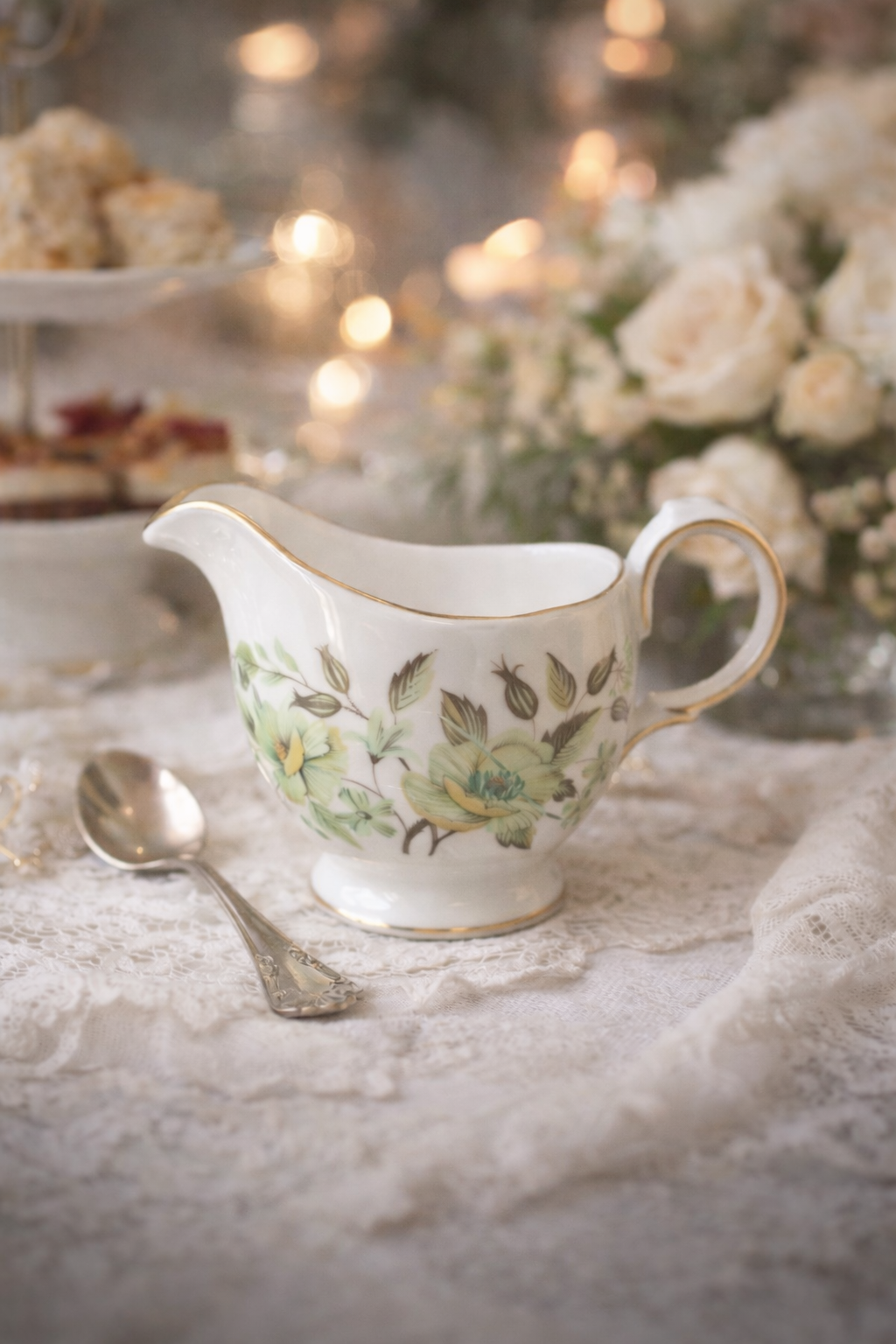 Vintage Colclough Bone China Creamer Jug – Green Floral Gilded English Tea Ware