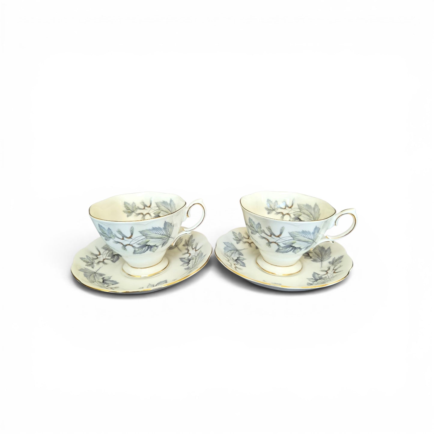 -SOLD- Vintage Royal Albert Silver Maple Fine Bone China Teacups & Saucers Pair