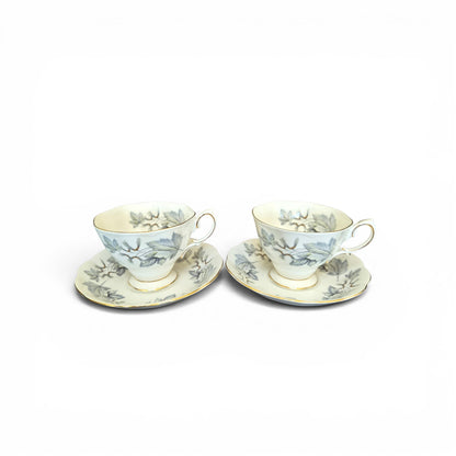 -SOLD- Vintage Royal Albert Silver Maple Fine Bone China Teacups & Saucers Pair
