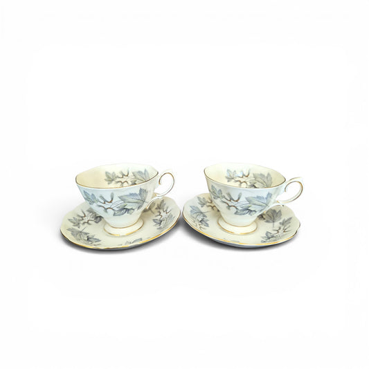 -SOLD- Vintage Royal Albert Silver Maple Fine Bone China Teacups & Saucers Pair