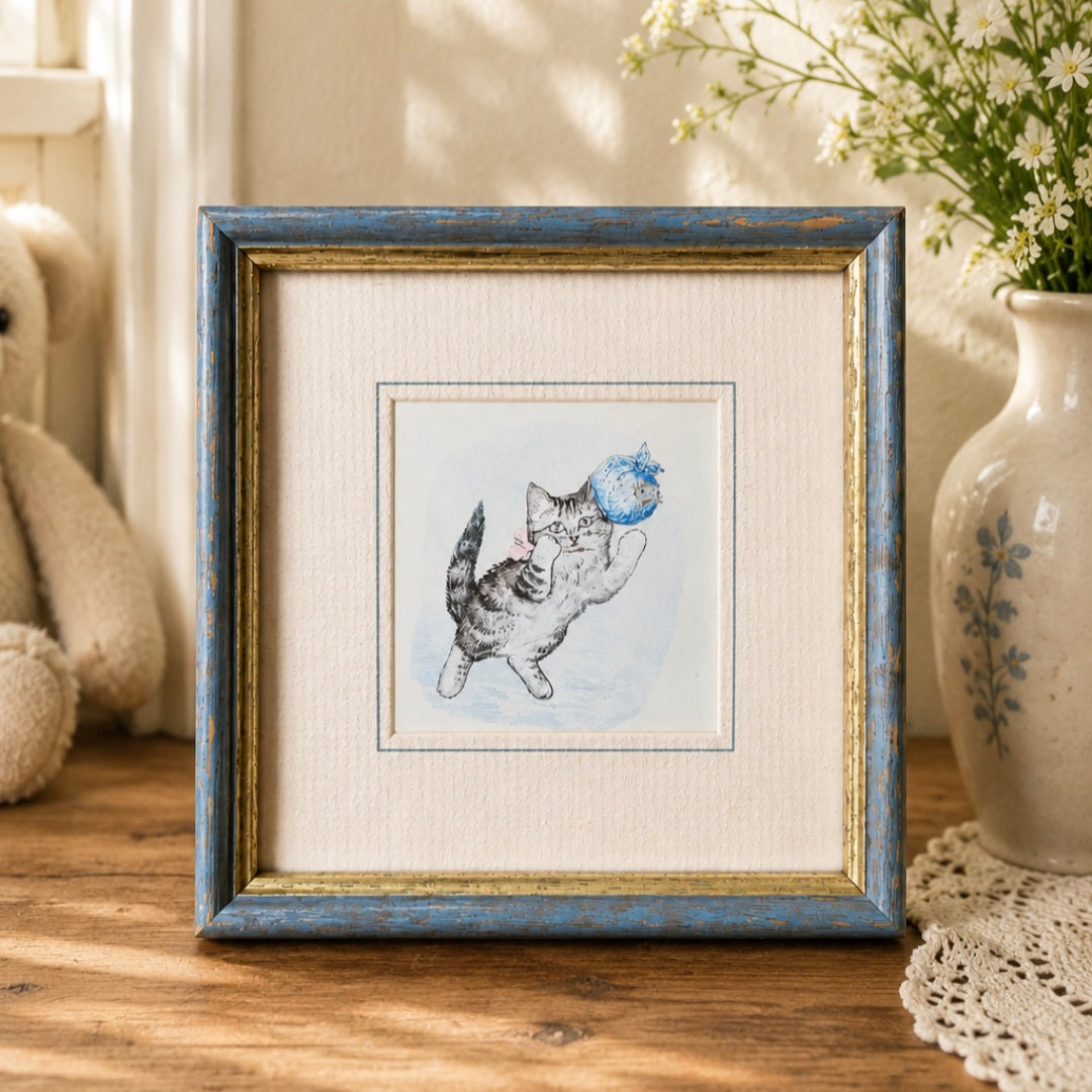 Vintage 1989 Beatrix Potter Miss Moppet Framed Print Children's World Ltd 14cm