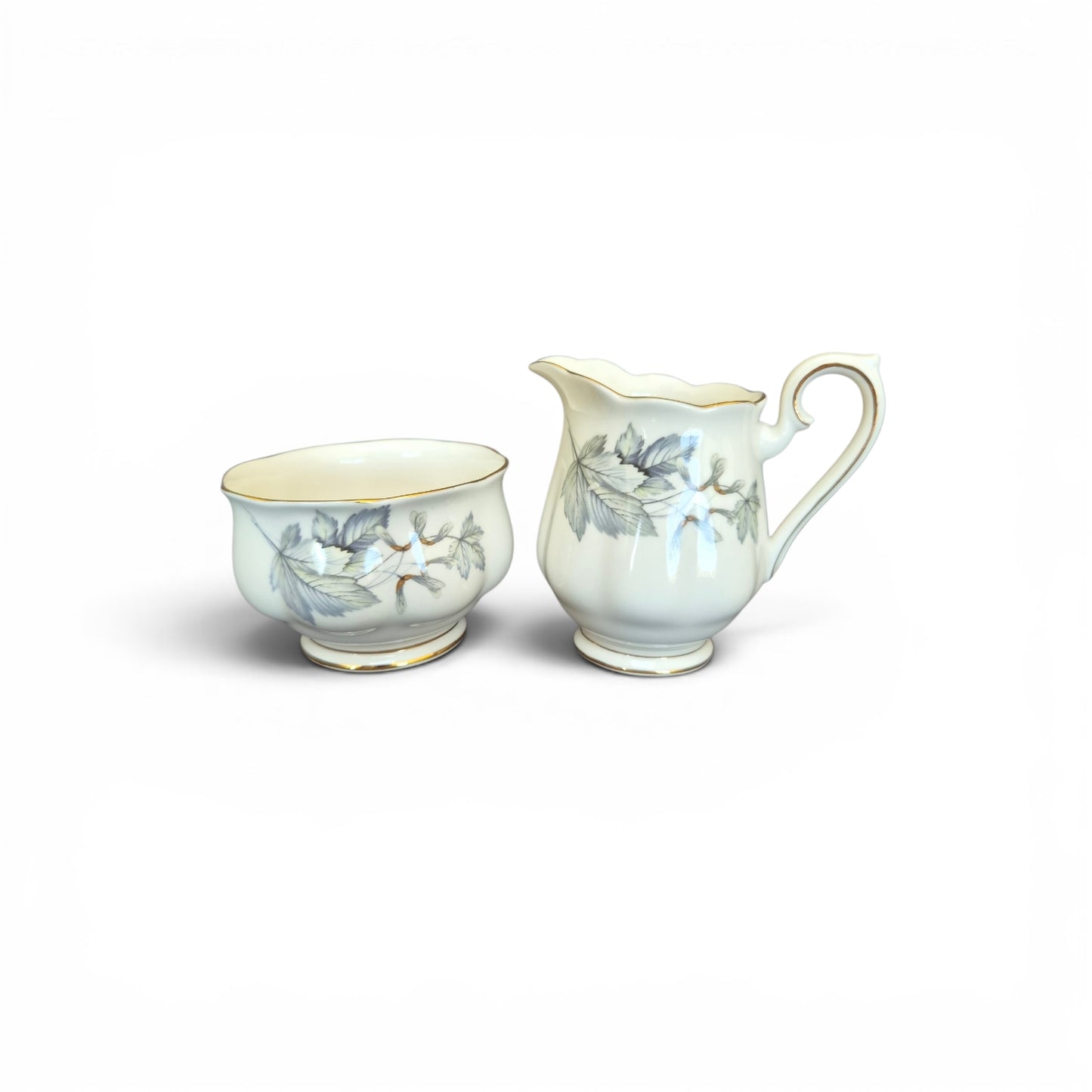 -SOLD- Vintage Royal Albert Silver Maple Bone China Cream Jug & Sugar Bowl Set