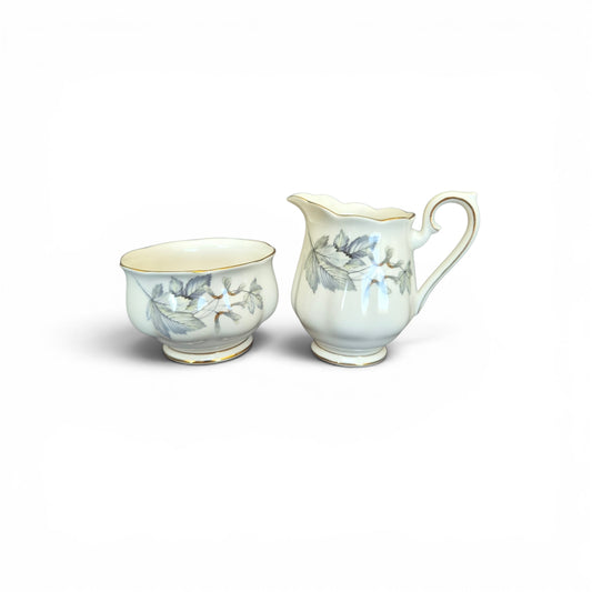 -SOLD- Vintage Royal Albert Silver Maple Bone China Cream Jug & Sugar Bowl Set