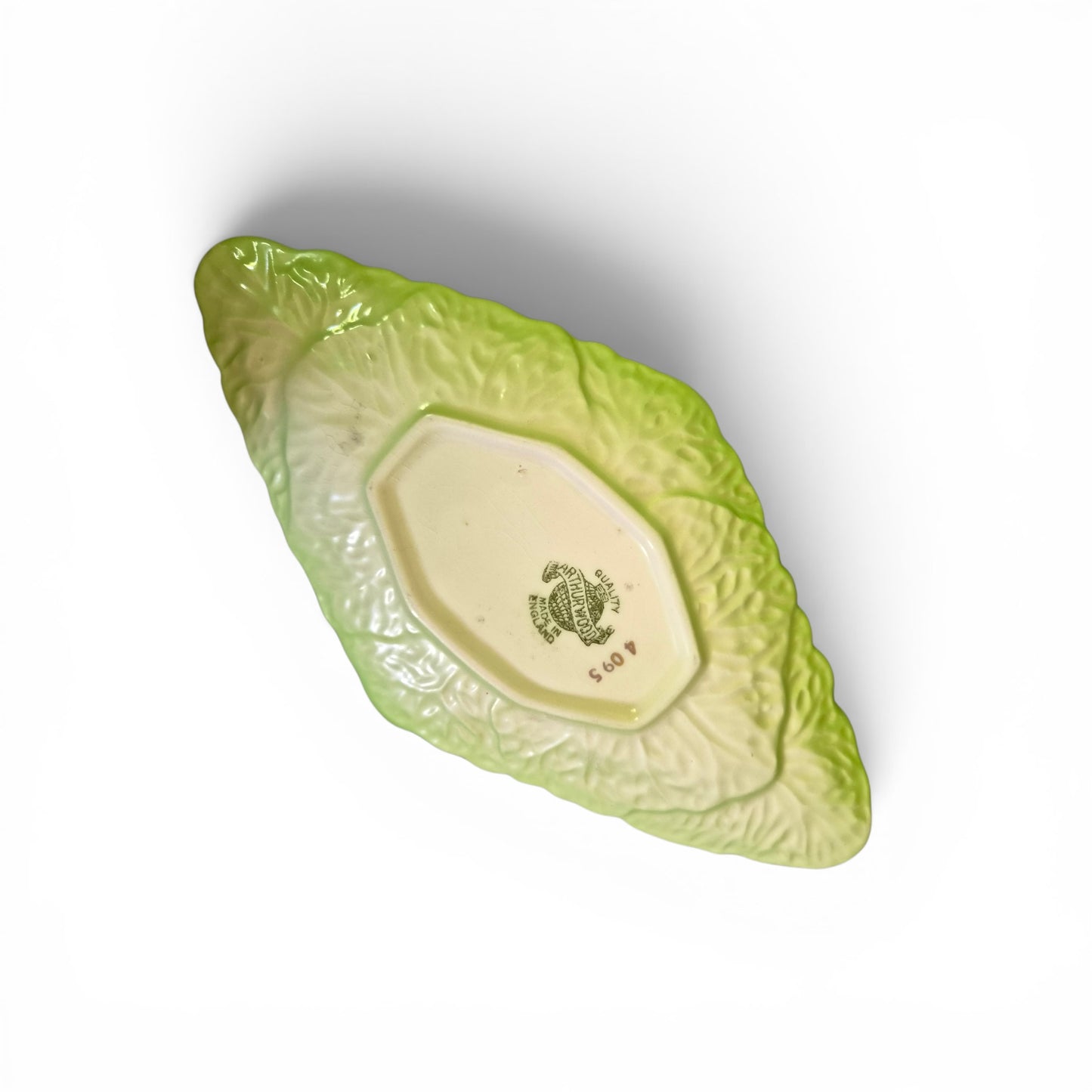 Vintage Arthur Wood Cabbage Leaf Serving Dish – Green Majolica Style Dish – Made in England