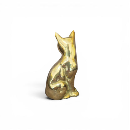 Vintage Heavy Brass Cat Figurine – Mid Century Style Seated Brass Cat Ornament