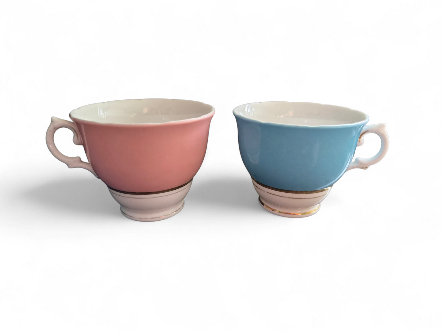 -SOLD- Vintage 'His and Hers' Colclough Bone China Teacups – Pastel Pink & Blue Duo, Made in England