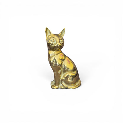 Vintage Heavy Brass Cat Figurine – Mid Century Style Seated Brass Cat Ornament