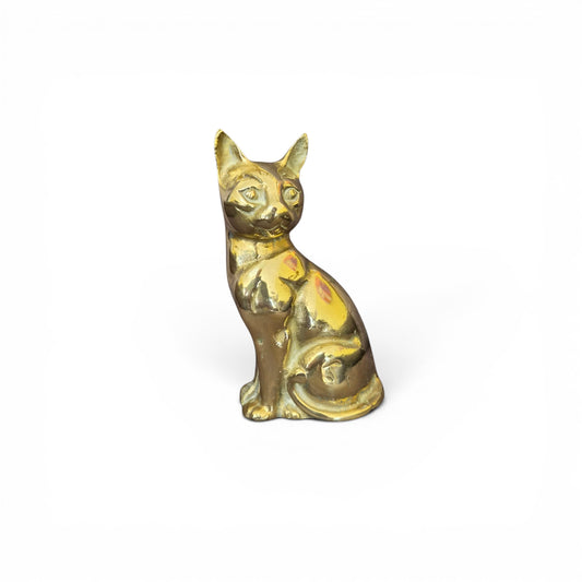 Vintage Heavy Brass Cat Figurine – Mid Century Style Seated Brass Cat Ornament